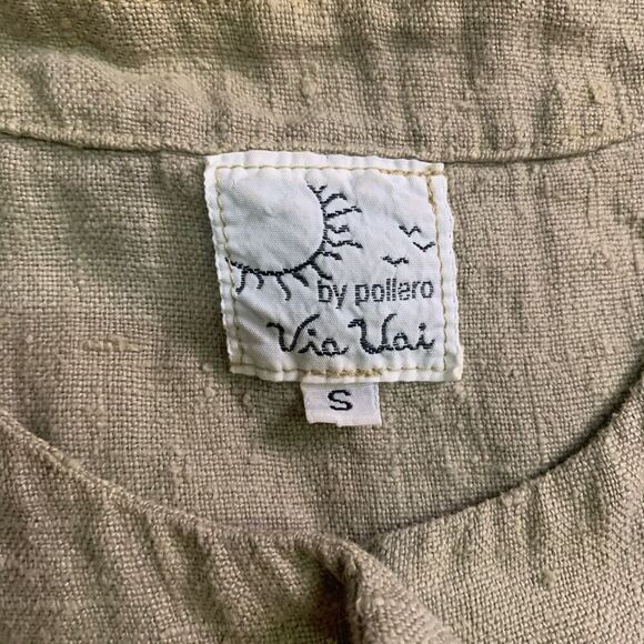 Vtg Via Vai Pollero Womens Small 100% Linen Button Front Sleeveless Top Tan‎ - Picture 2 of 6